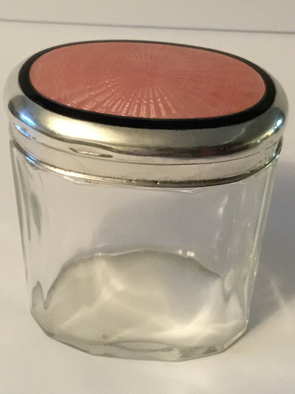 Sterling Silver Pink Guilloche Enamel Dresser Jar